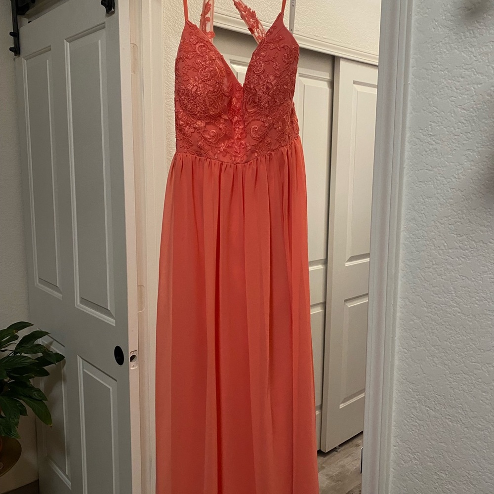 Elegant Coral Lace Maxi Dress